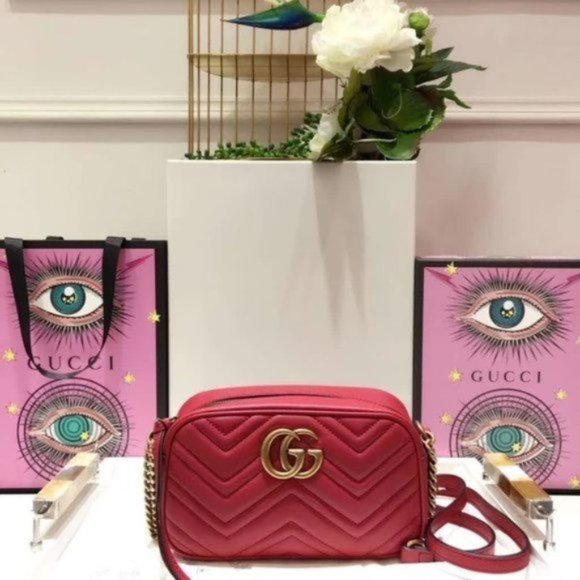 💯RARE G💙G&Marmont Matelasse Should Bag Red